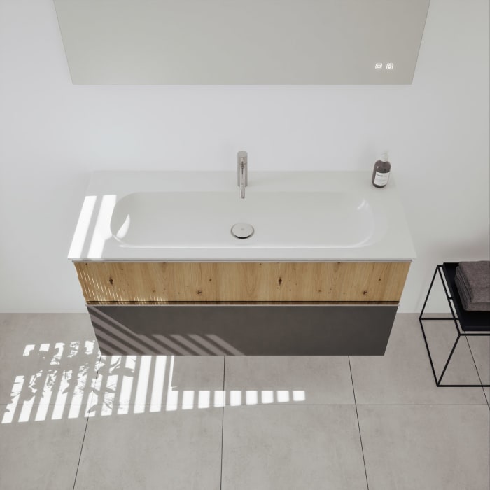 burgbad Fiumo 2.0 Mineralguss-Waschtisch mit Waschtischunterschrank 122 cm, mit Griff G0146