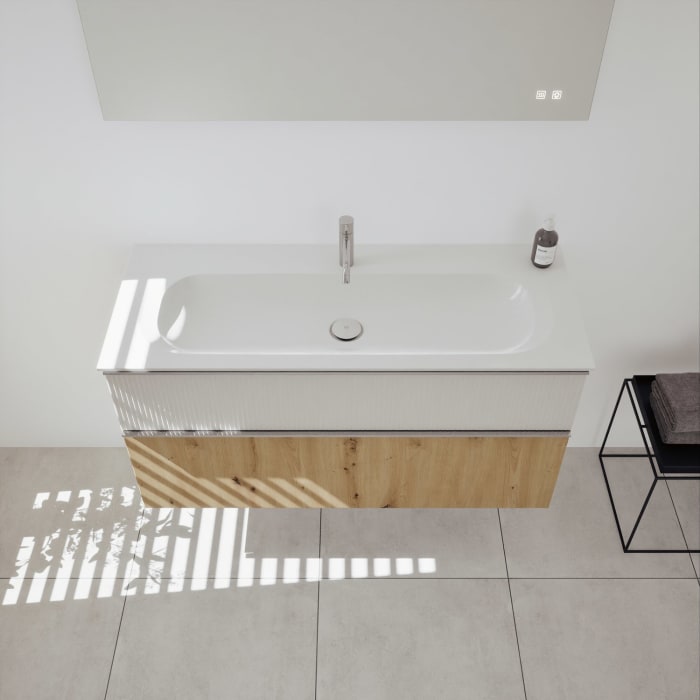 burgbad Fiumo 2.0 Mineralguss-Waschtisch mit Waschtischunterschrank 122 cm, mit Griff G0146