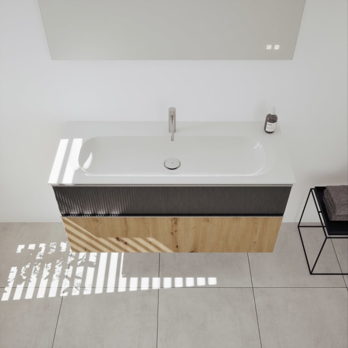 burgbad Fiumo 2.0 Mineralguss-Waschtisch mit Waschtischunterschrank 122 cm, mit Griff G0146