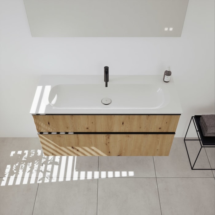 burgbad Fiumo 2.0 Mineralguss-Waschtisch mit Waschtischunterschrank 122 cm, mit Griff G0200