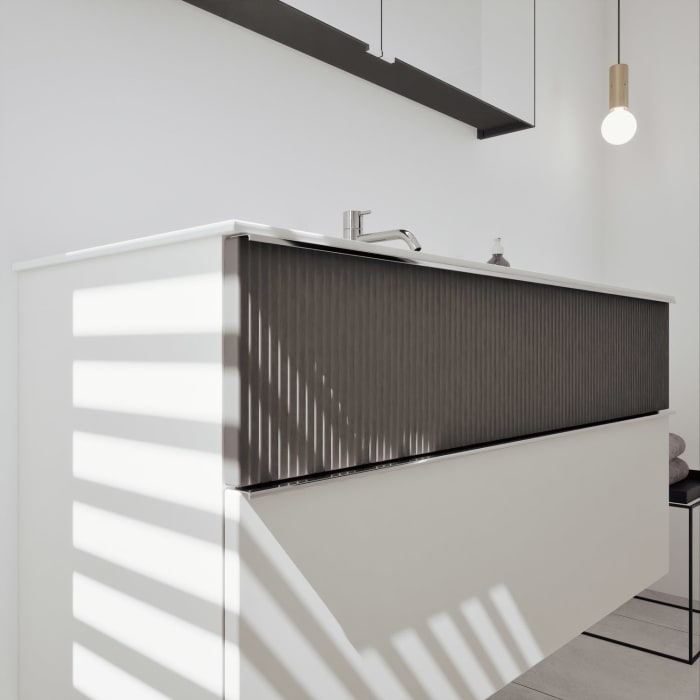 burgbad Fiumo 2.0 Mineralguss-Waschtisch mit Waschtischunterschrank 122 cm, mit Griff G0146