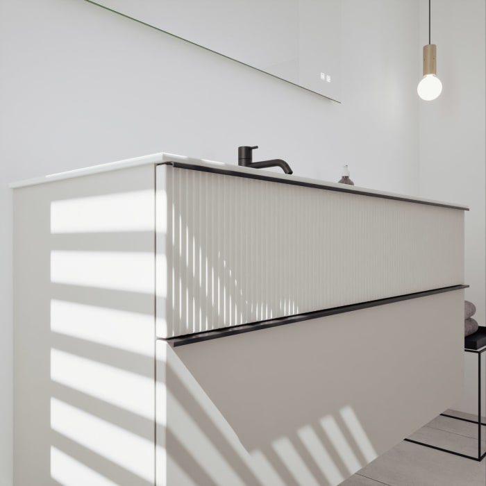 burgbad Fiumo 2.0 Mineralguss-Waschtisch mit Waschtischunterschrank 122 cm, mit Griff G0200