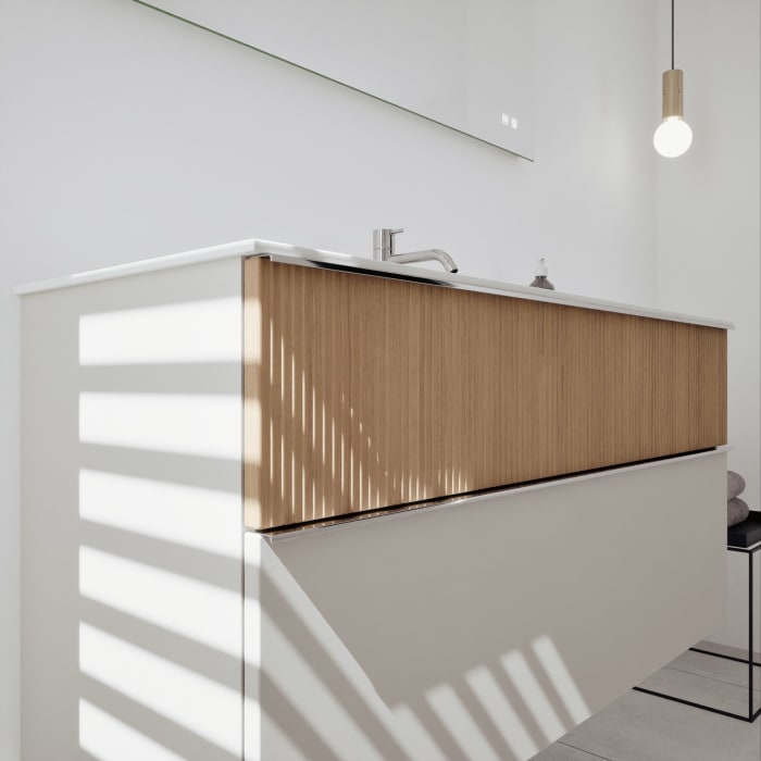 burgbad Fiumo 2.0 Mineralguss-Waschtisch mit Waschtischunterschrank 122 cm, mit Griff G0146