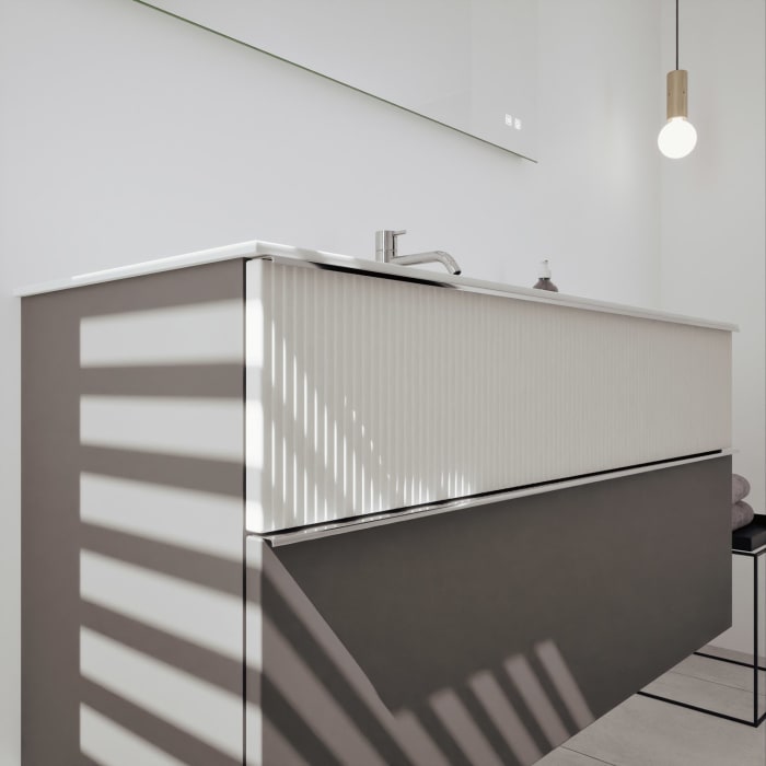 burgbad Fiumo 2.0 Mineralguss-Waschtisch mit Waschtischunterschrank 122 cm, mit Griff G0146