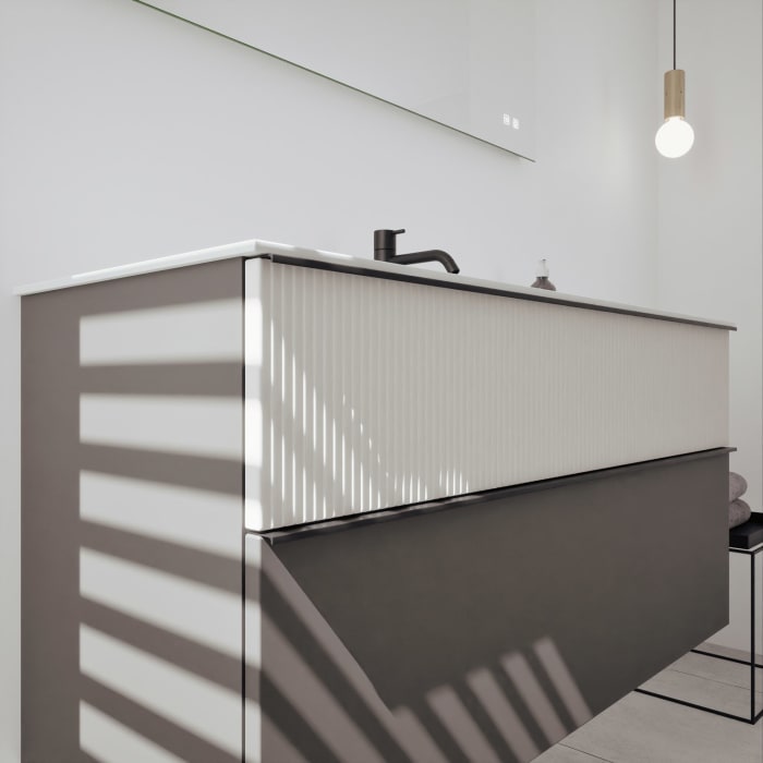 burgbad Fiumo 2.0 Mineralguss-Waschtisch mit Waschtischunterschrank 122 cm, mit Griff G0200