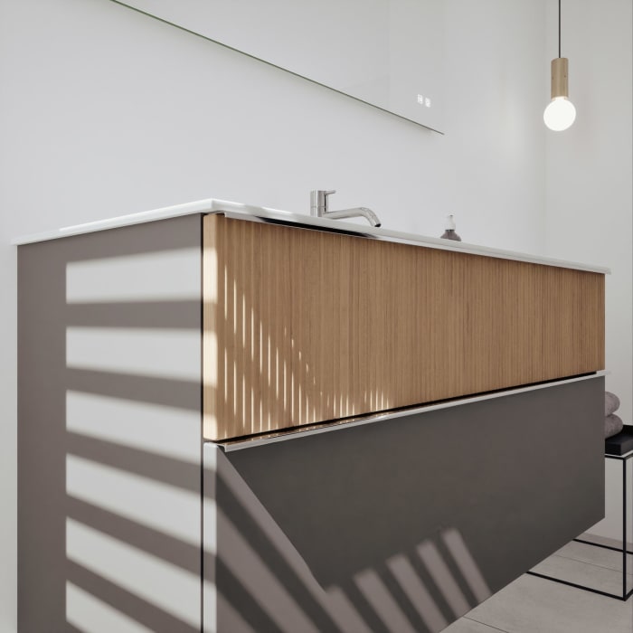 burgbad Fiumo 2.0 Mineralguss-Waschtisch mit Waschtischunterschrank 122 cm, mit Griff G0146