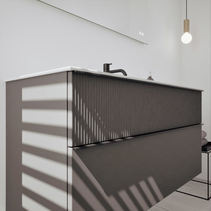 burgbad Fiumo 2.0 Mineralguss-Waschtisch mit Waschtischunterschrank 122 cm, mit Griff G0200