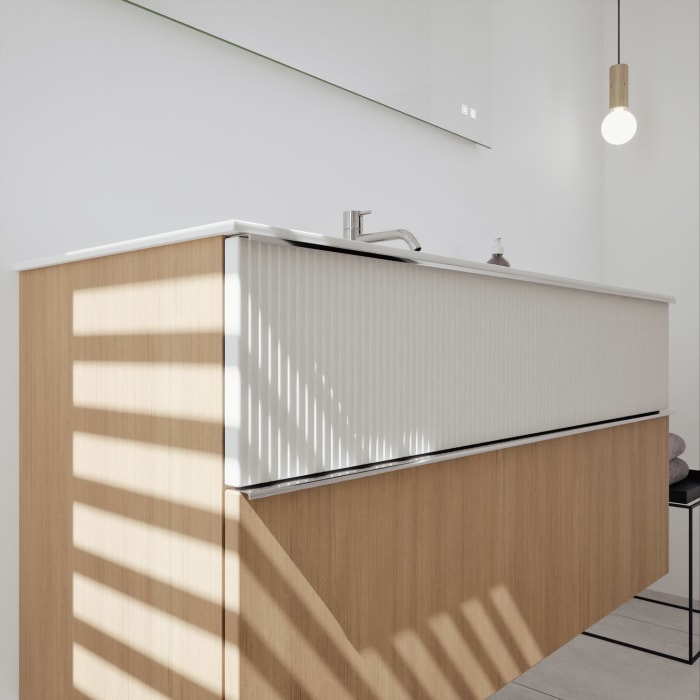 burgbad Fiumo 2.0 Mineralguss-Waschtisch mit Waschtischunterschrank 122 cm, mit Griff G0146