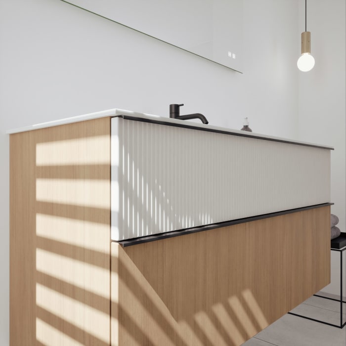 burgbad Fiumo 2.0 Mineralguss-Waschtisch mit Waschtischunterschrank 122 cm, mit Griff G0200