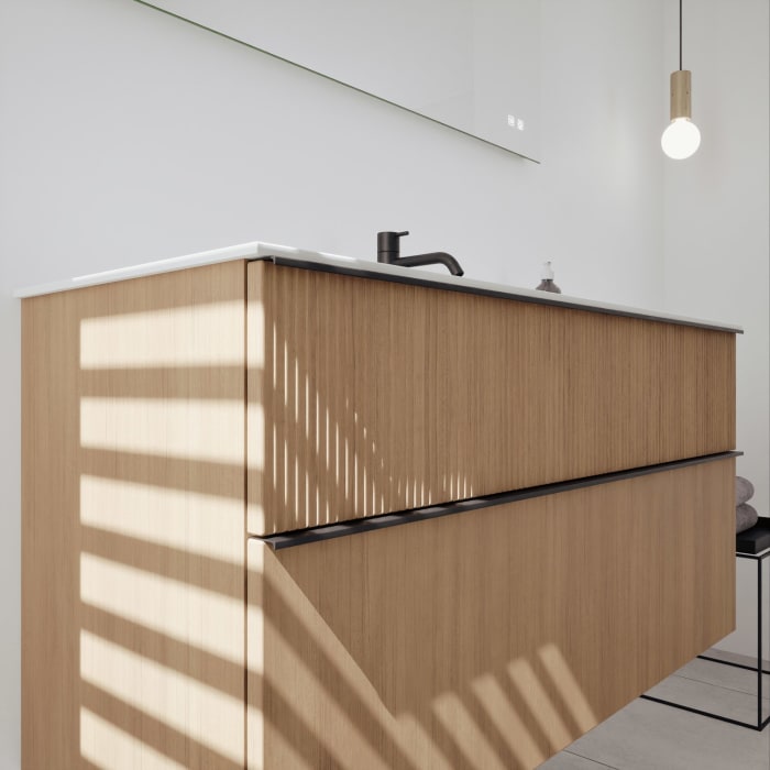 burgbad Fiumo 2.0 Mineralguss-Waschtisch mit Waschtischunterschrank 122 cm, mit Griff G0200