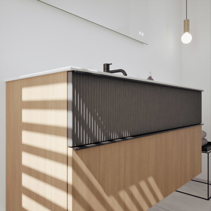 burgbad Fiumo 2.0 Mineralguss-Waschtisch mit Waschtischunterschrank 122 cm, mit Griff G0200