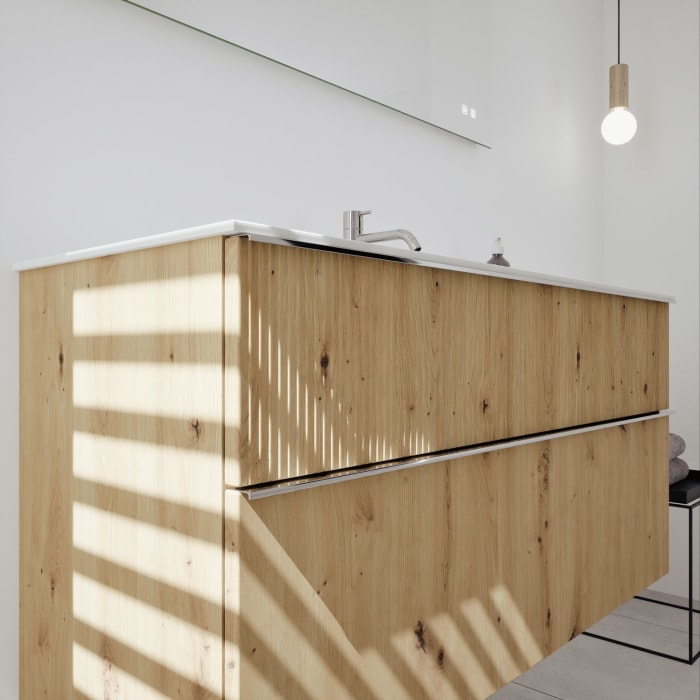 burgbad Fiumo 2.0 Mineralguss-Waschtisch mit Waschtischunterschrank 122 cm, mit Griff G0146