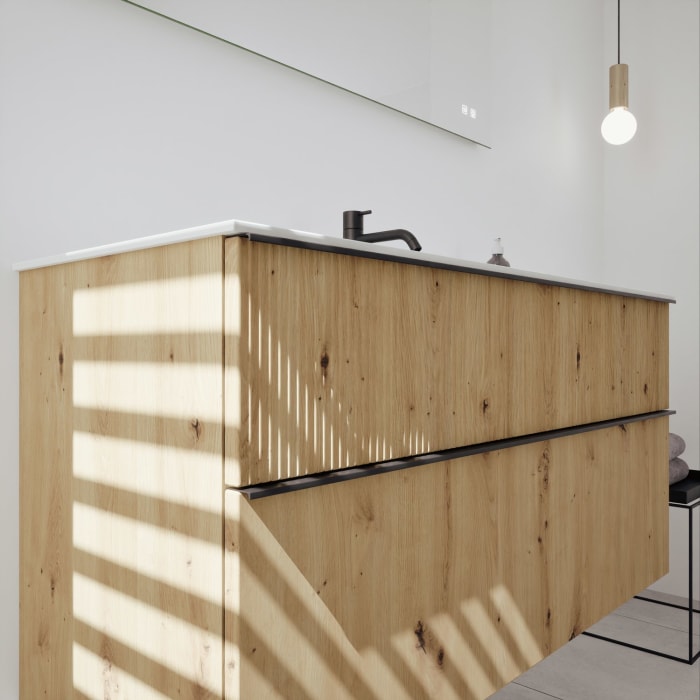 burgbad Fiumo 2.0 Mineralguss-Waschtisch mit Waschtischunterschrank 122 cm, mit Griff G0200