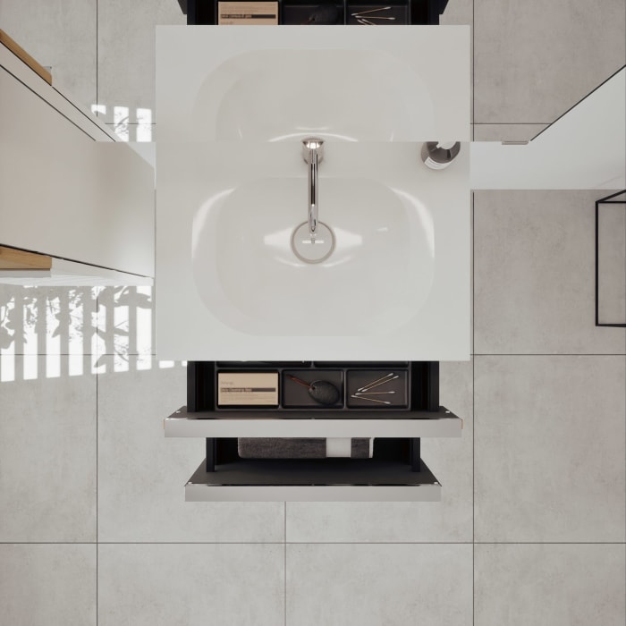 burgbad Fiumo 2.0 Mineralguss-Waschtisch mit Waschtischunterschrank 62 cm, mit Griff G0146