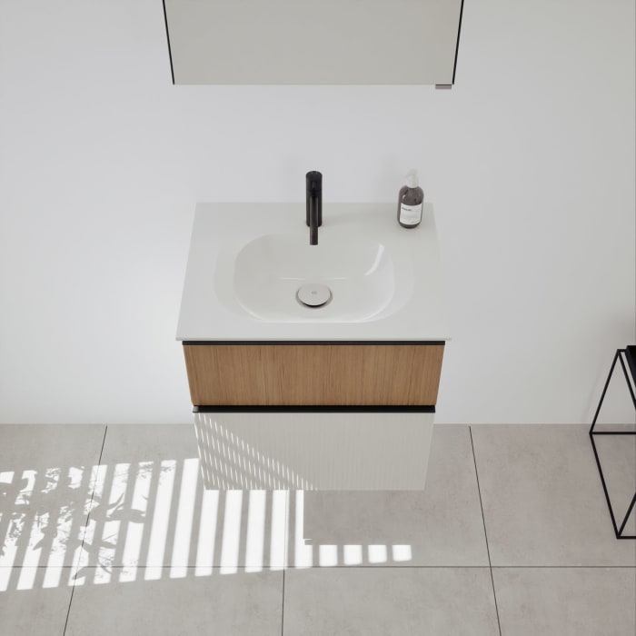 burgbad Fiumo 2.0 Mineralguss-Waschtisch mit Waschtischunterschrank 62 cm, mit Griff G0200