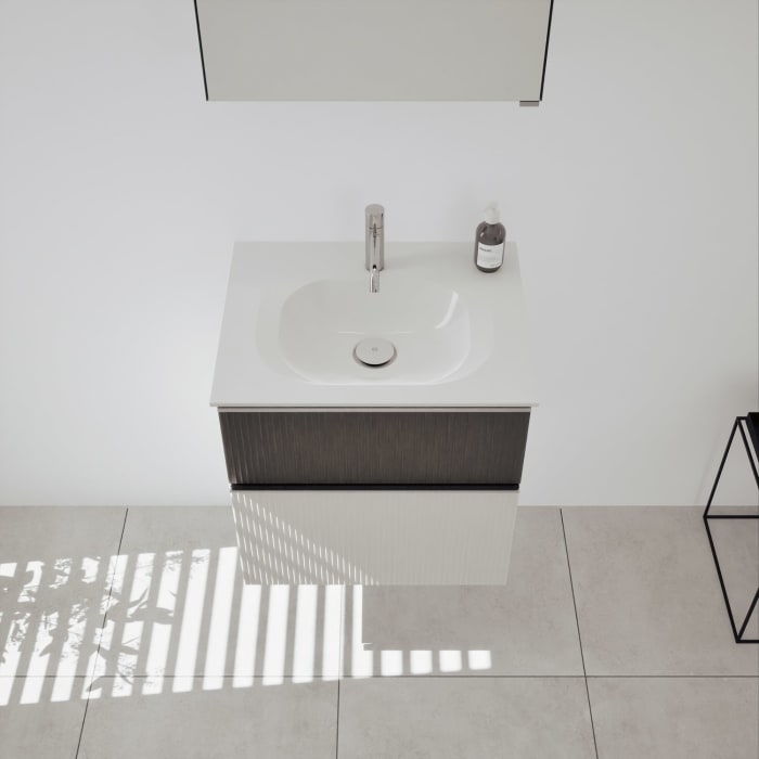 burgbad Fiumo 2.0 Mineralguss-Waschtisch mit Waschtischunterschrank 62 cm, mit Griff G0146