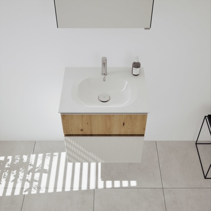 burgbad Fiumo 2.0 Mineralguss-Waschtisch mit Waschtischunterschrank 62 cm, mit Griff G0146