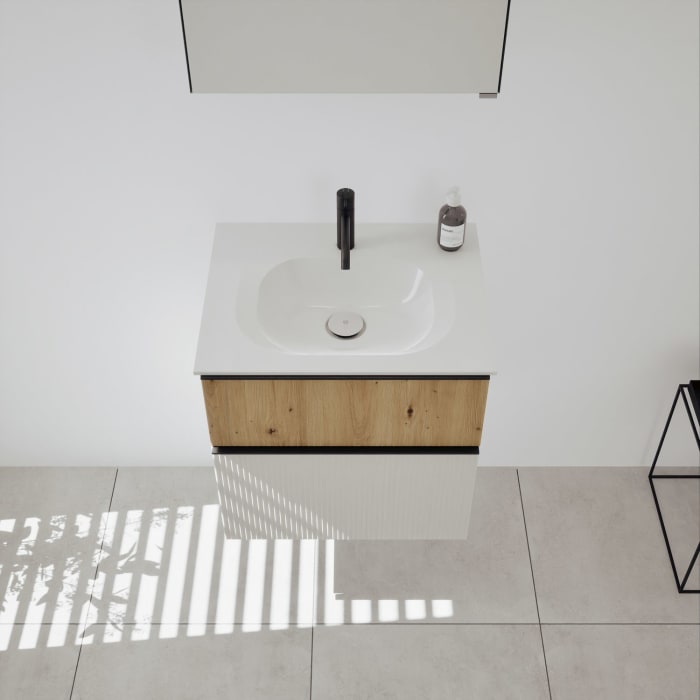 burgbad Fiumo 2.0 Mineralguss-Waschtisch mit Waschtischunterschrank 62 cm, mit Griff G0200