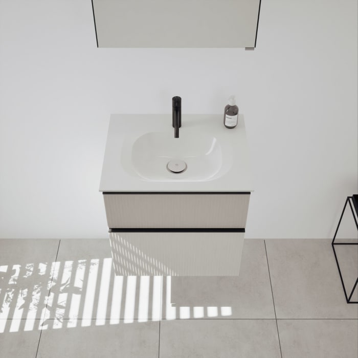 burgbad Fiumo 2.0 Mineralguss-Waschtisch mit Waschtischunterschrank 62 cm, mit Griff G0200