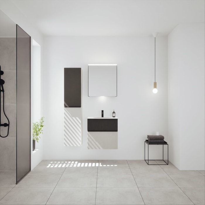 burgbad Fiumo 2.0 Mineralguss-Waschtisch mit Waschtischunterschrank 62 cm, mit Griff G0200