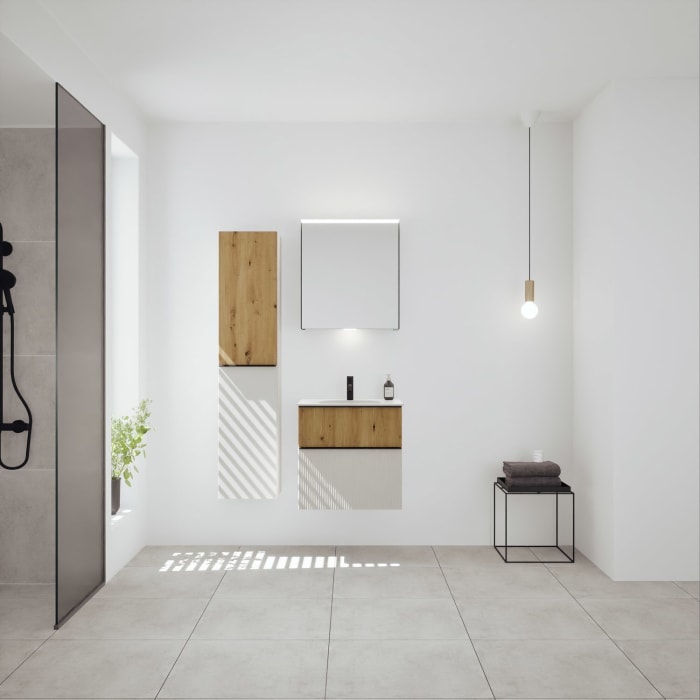 burgbad Fiumo 2.0 Mineralguss-Waschtisch mit Waschtischunterschrank 62 cm, mit Griff G0200