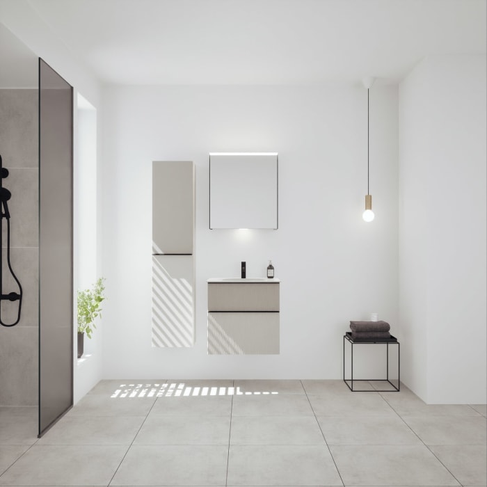 burgbad Fiumo 2.0 Mineralguss-Waschtisch mit Waschtischunterschrank 62 cm, mit Griff G0200