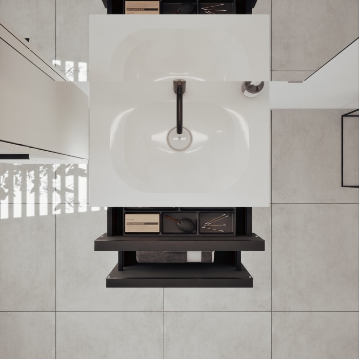 burgbad Fiumo 2.0 Mineralguss-Waschtisch mit Waschtischunterschrank 62 cm, mit Griff G0200