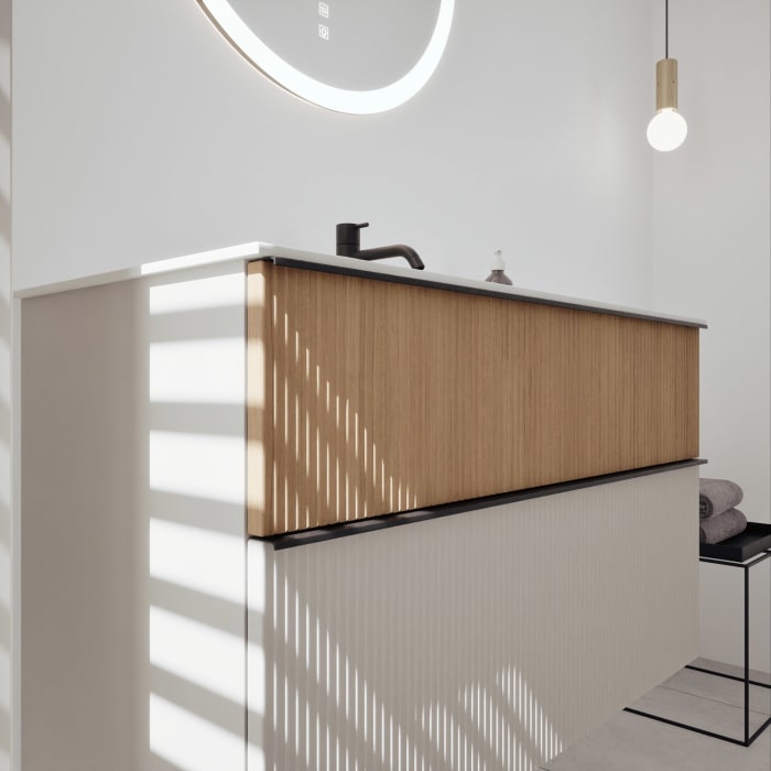 burgbad Fiumo 2.0 Mineralguss-Waschtisch mit Waschtischunterschrank 102 cm, mit Griff G0200