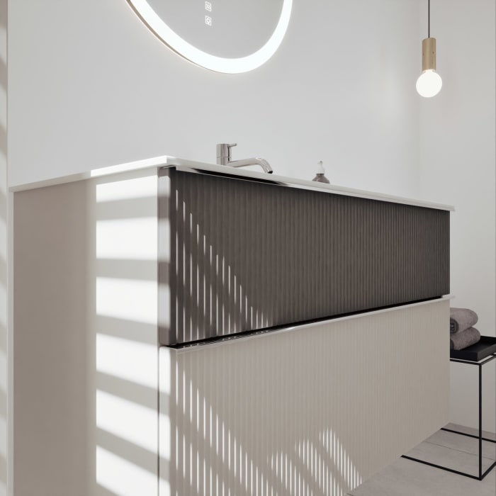 burgbad Fiumo 2.0 Mineralguss-Waschtisch mit Waschtischunterschrank 102 cm, mit Griff G0146