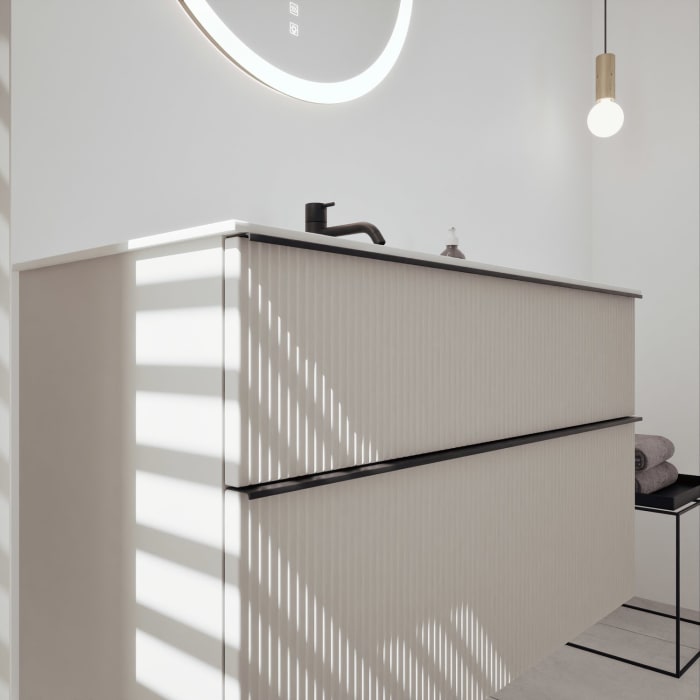 burgbad Fiumo 2.0 Mineralguss-Waschtisch mit Waschtischunterschrank 102 cm, mit Griff G0200