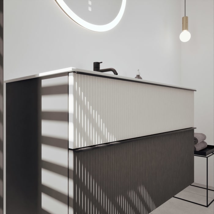 burgbad Fiumo 2.0 Mineralguss-Waschtisch mit Waschtischunterschrank 102 cm, mit Griff G0200