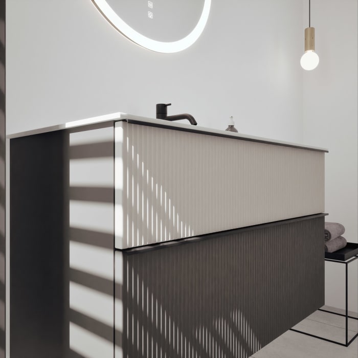 burgbad Fiumo 2.0 Mineralguss-Waschtisch mit Waschtischunterschrank 102 cm, mit Griff G0200