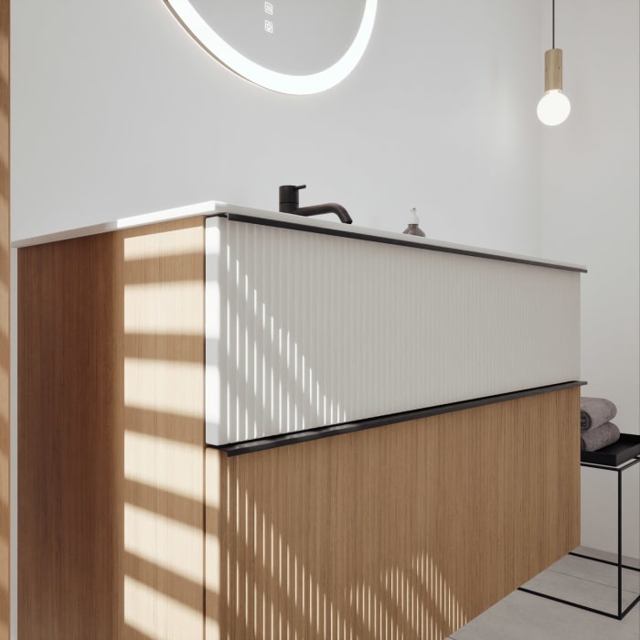 burgbad Fiumo 2.0 Mineralguss-Waschtisch mit Waschtischunterschrank 102 cm, mit Griff G0200