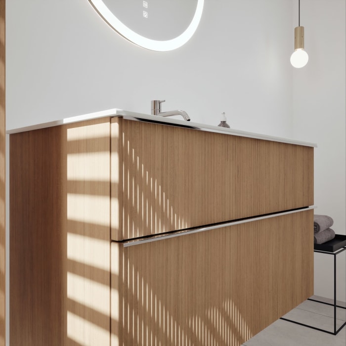 burgbad Fiumo 2.0 Mineralguss-Waschtisch mit Waschtischunterschrank 102 cm, mit Griff G0146