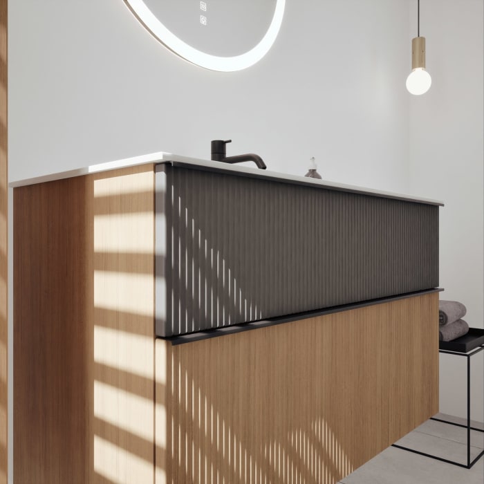 burgbad Fiumo 2.0 Mineralguss-Waschtisch mit Waschtischunterschrank 102 cm, mit Griff G0200