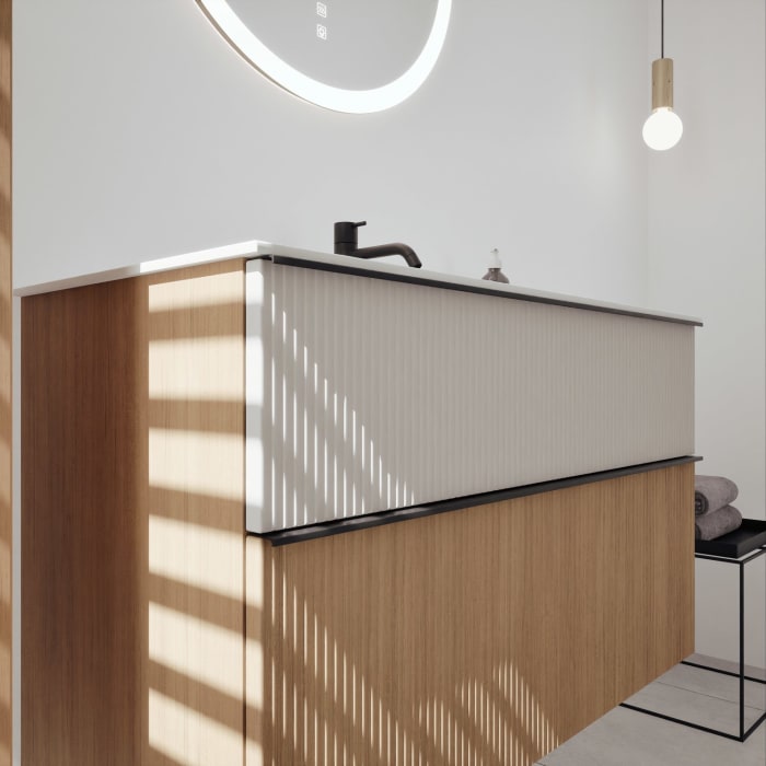 burgbad Fiumo 2.0 Mineralguss-Waschtisch mit Waschtischunterschrank 102 cm, mit Griff G0200