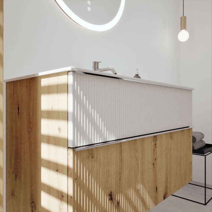 burgbad Fiumo 2.0 Mineralguss-Waschtisch mit Waschtischunterschrank 102 cm, mit Griff G0146