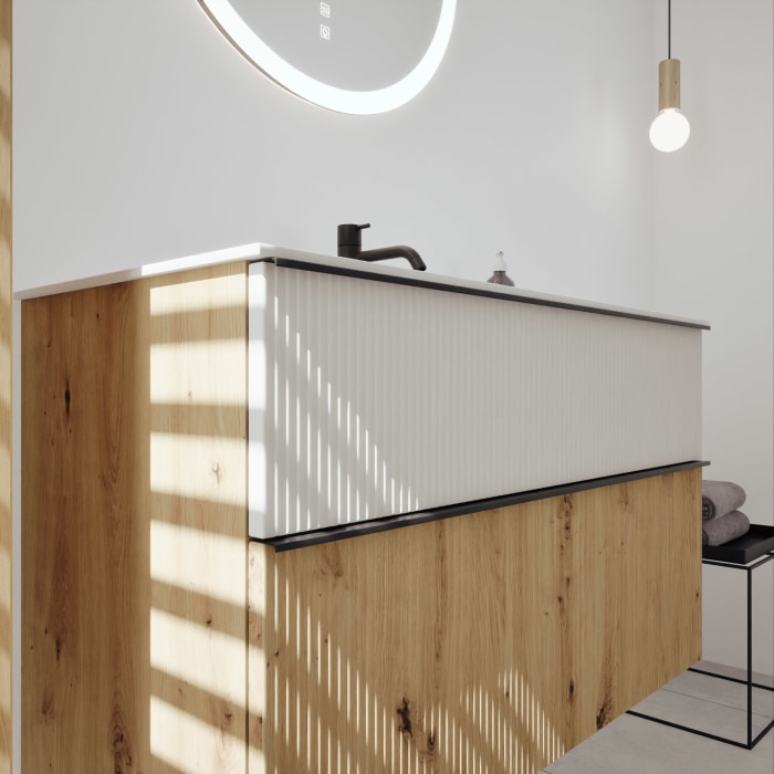 burgbad Fiumo 2.0 Mineralguss-Waschtisch mit Waschtischunterschrank 102 cm, mit Griff G0200