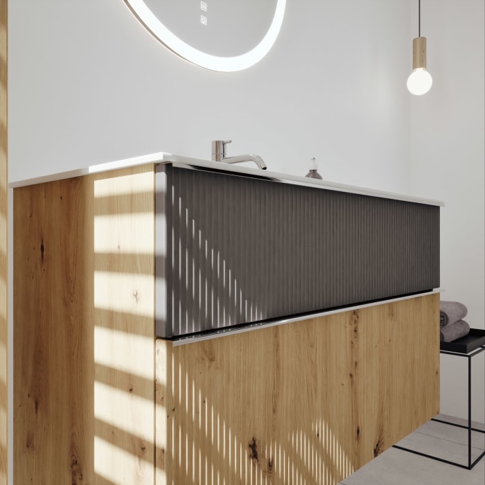 burgbad Fiumo 2.0 Mineralguss-Waschtisch mit Waschtischunterschrank 102 cm, mit Griff G0146