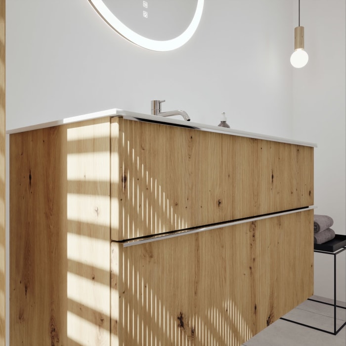 burgbad Fiumo 2.0 Mineralguss-Waschtisch mit Waschtischunterschrank 102 cm, mit Griff G0146