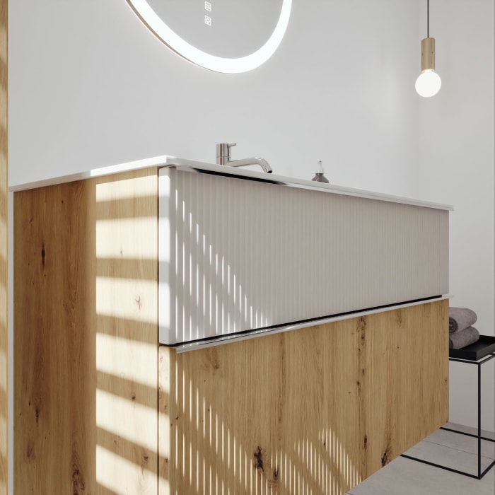 burgbad Fiumo 2.0 Mineralguss-Waschtisch mit Waschtischunterschrank 102 cm, mit Griff G0146