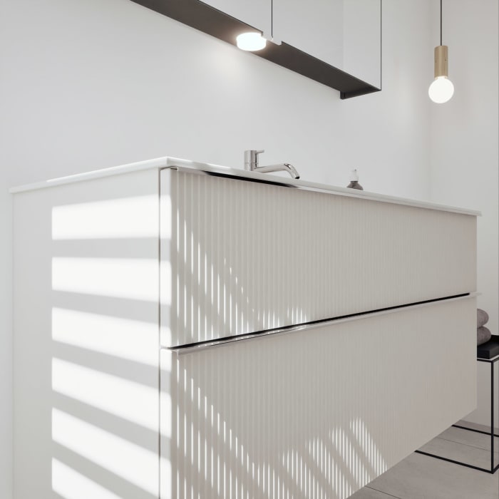 burgbad Fiumo 2.0 Mineralguss-Waschtisch mit Waschtischunterschrank 122 cm, mit Griff G0146