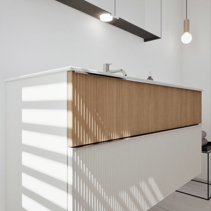 burgbad Fiumo 2.0 Mineralguss-Waschtisch mit Waschtischunterschrank 122 cm, mit Griff G0146