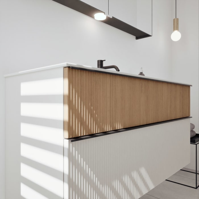 burgbad Fiumo 2.0 Mineralguss-Waschtisch mit Waschtischunterschrank 122 cm, mit Griff G0200