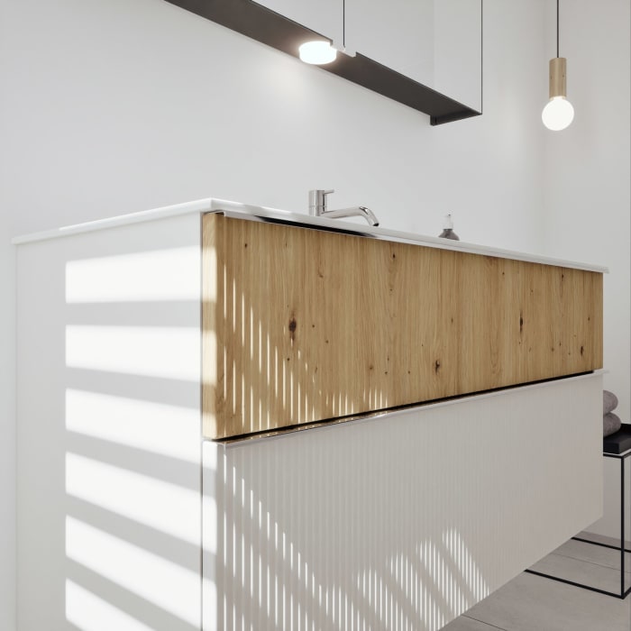 burgbad Fiumo 2.0 Mineralguss-Waschtisch mit Waschtischunterschrank 122 cm, mit Griff G0146