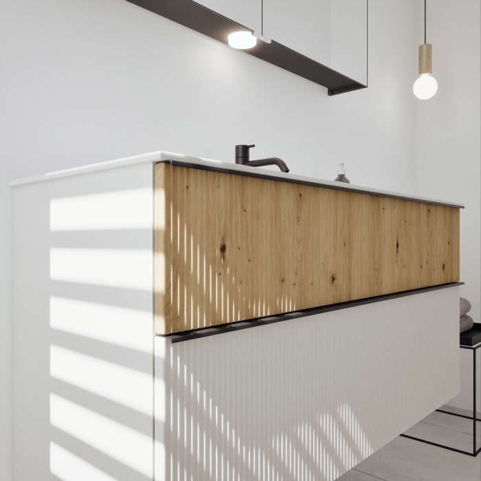 burgbad Fiumo 2.0 Mineralguss-Waschtisch mit Waschtischunterschrank 122 cm, mit Griff G0200