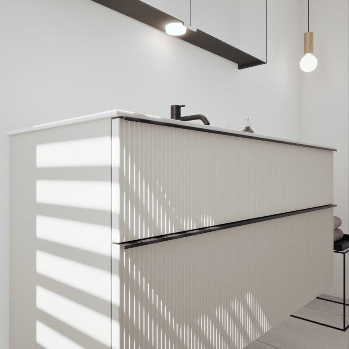 burgbad Fiumo 2.0 Mineralguss-Waschtisch mit Waschtischunterschrank 122 cm, mit Griff G0200