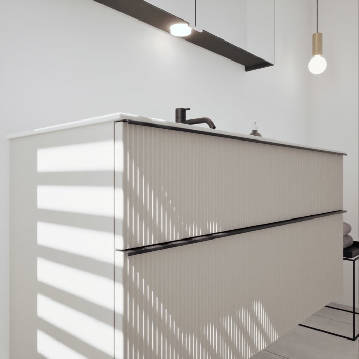 burgbad Fiumo 2.0 Mineralguss-Waschtisch mit Waschtischunterschrank 122 cm, mit Griff G0200