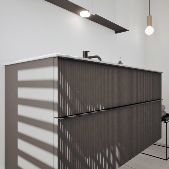 burgbad Fiumo 2.0 Mineralguss-Waschtisch mit Waschtischunterschrank 122 cm, mit Griff G0200