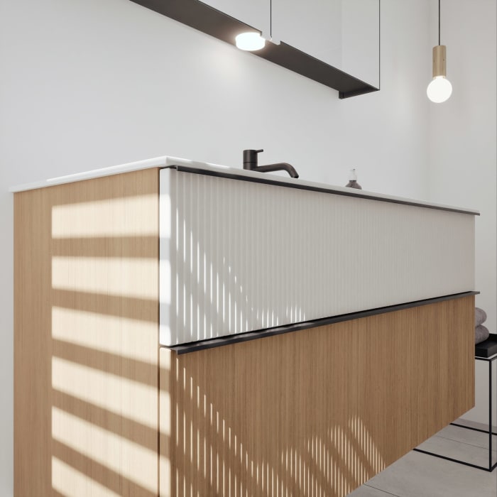 burgbad Fiumo 2.0 Mineralguss-Waschtisch mit Waschtischunterschrank 122 cm, mit Griff G0200